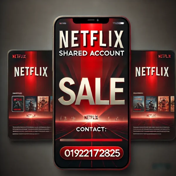 DALL·E 2025-01-31 04.06.28 - A promotional image for Netflix shared account sale. The image should include a sleek, modern design with a red and black Netflix theme. The text 'Net Netflix Account Family Pack